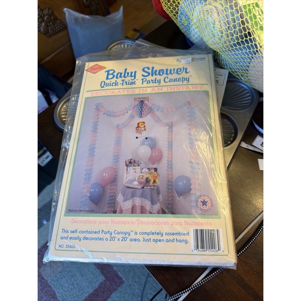 Vintage Beistle Baby Shower Quick Trim Party Canopy Pink Blue NIP